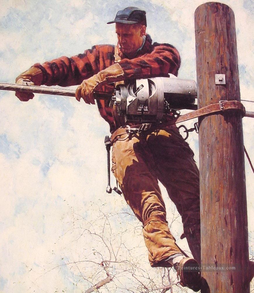 the lineman 1949 Norman Rockwell Oil Paintings